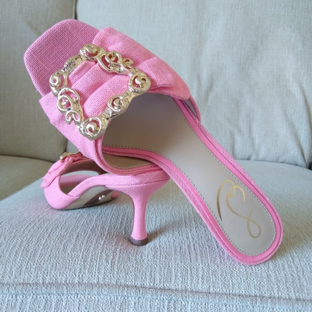 Sam Edelman Pink Heeled Sandals with Gold Buckle